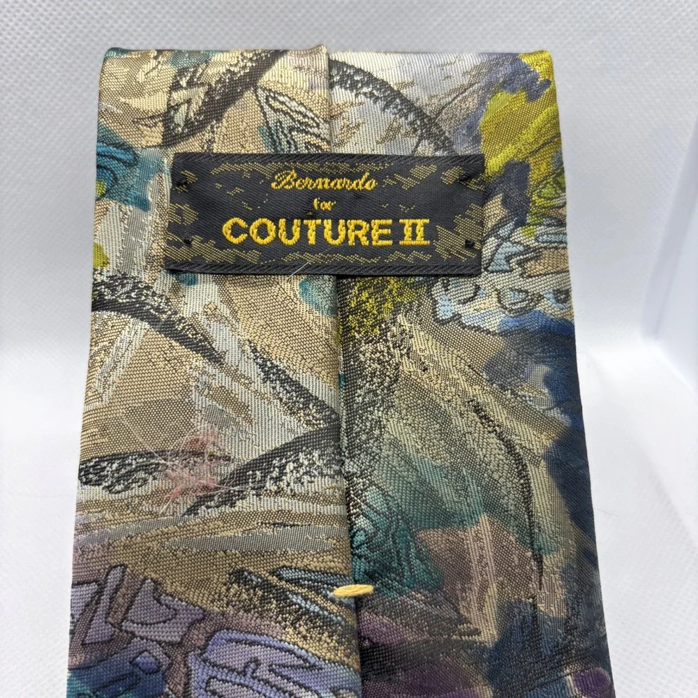 Bernardo Couture Necktie Mens Tie Grunge Abstract‎ Tapestry Wide Tie 80s Vintage